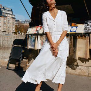 Fiona Cotton White Midi Dress